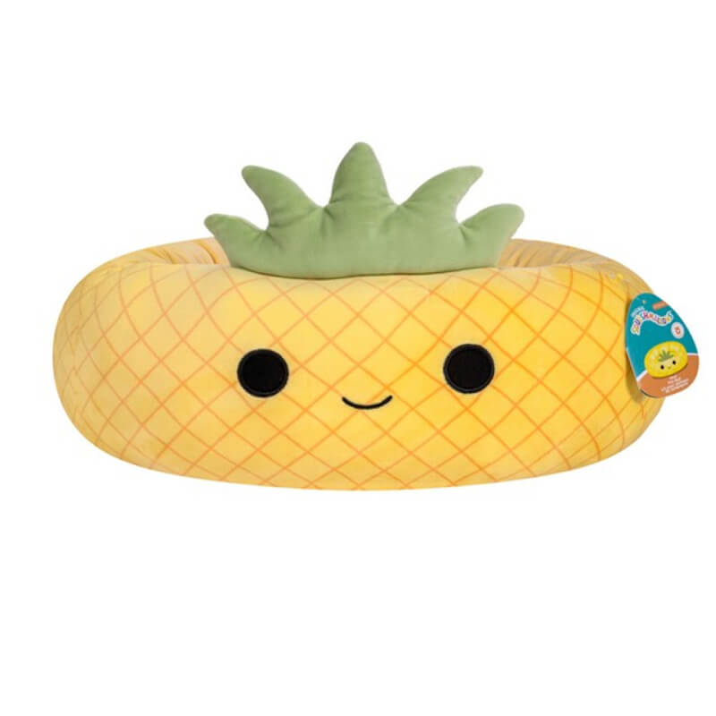 Jazwares Squishmallows Maui Pineapple Pet Bed with smiling face and green leaves on top.