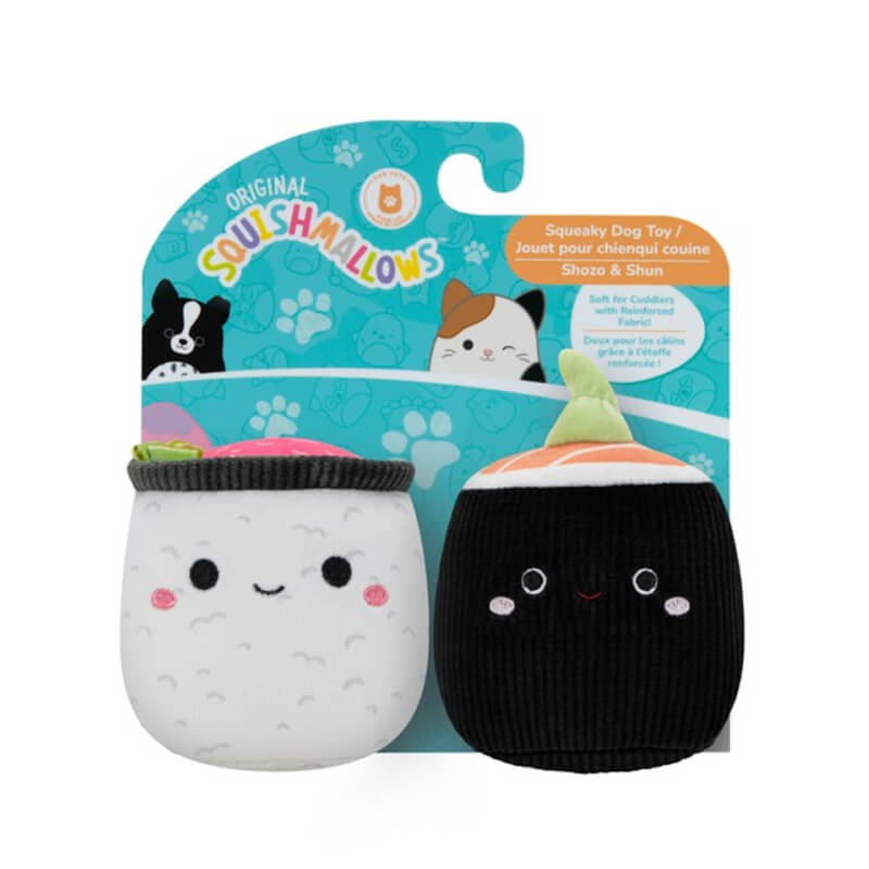 Jazwares Squishmallows Squeaky Plush Dog Toy Sushi Shozo &amp; Shun 2 Pack