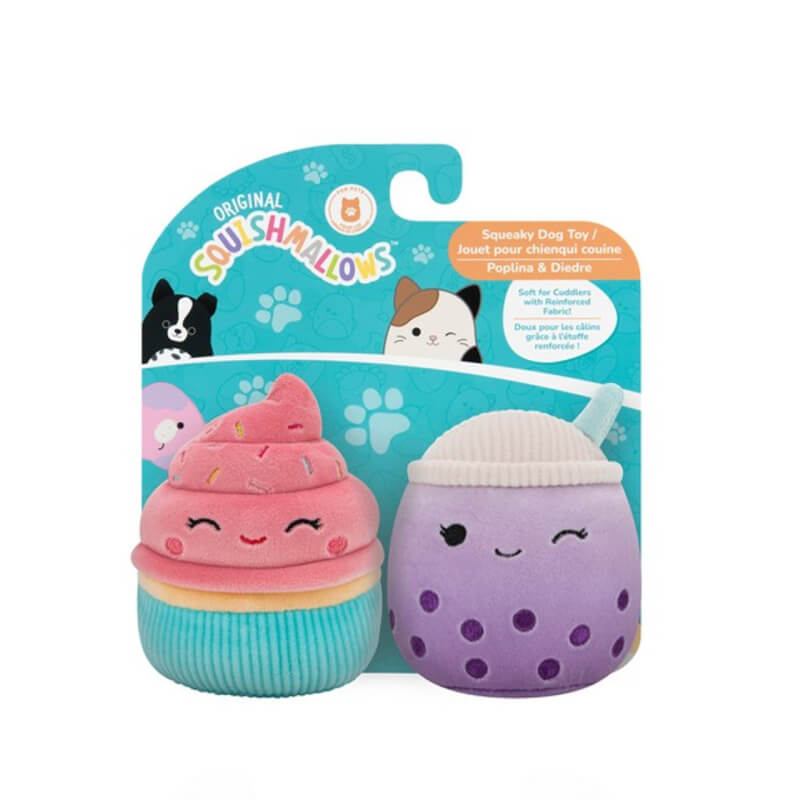 Jazwares Squishmallows Squeaky Plush Dog Toy Sweets Poplina &amp; Diedre 2 Pack