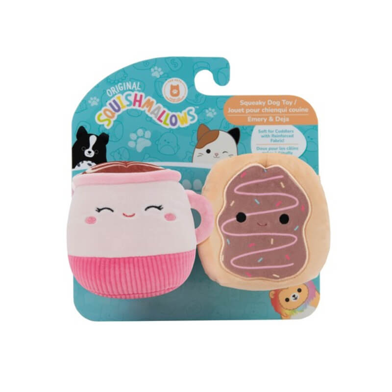 Jazwares Squishmallows Squeaky Plush Dog Toy Café Emery &amp; Deja 2 Pack