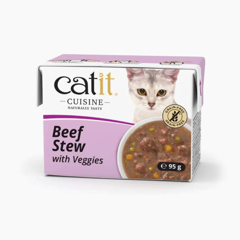 Catit Cuisine Beef Stew 95g wet cat food, grain-free, perfect for your feline companion.