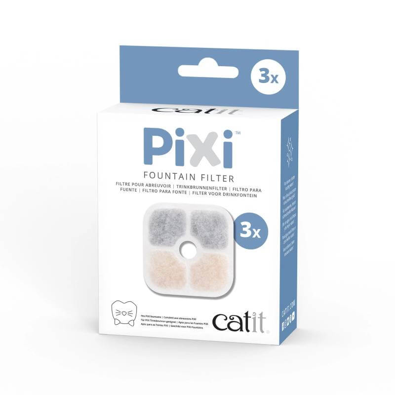 Catit Pixi Fountain Cartridge 3 Pack features three replacement filters on the front.