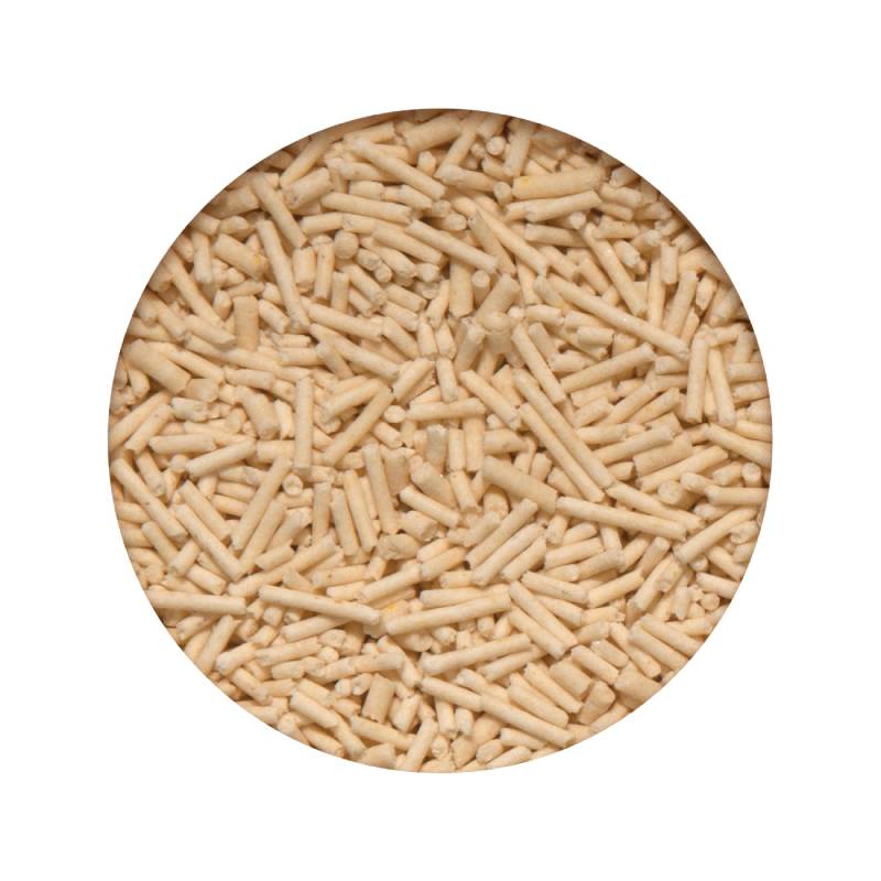 Close-up of CatIt Go Natural Pea Husk Litter 14Ltr Vanilla, beige granules like baker's yeast.