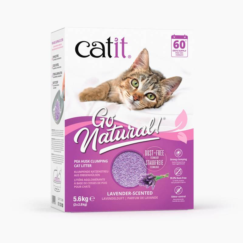 CatIt Go Natural Pea Husk Litter 14Ltr Lavender—natural, clumping litter with lavender scent.