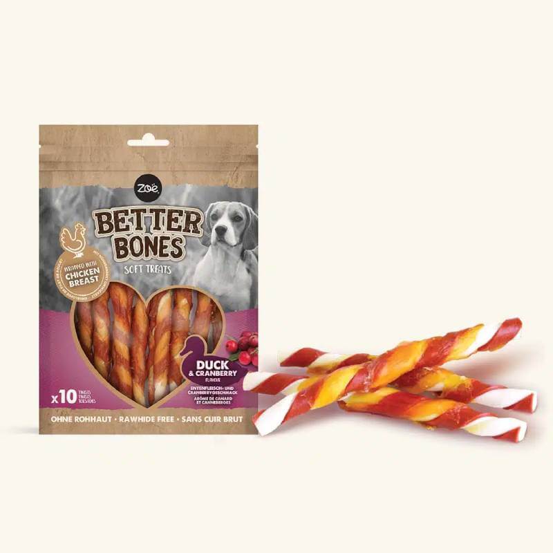 Zoe Better Bones Chicken Wrapped Duck &amp; Cranberry Twists Dog Treats, 10 pack.
