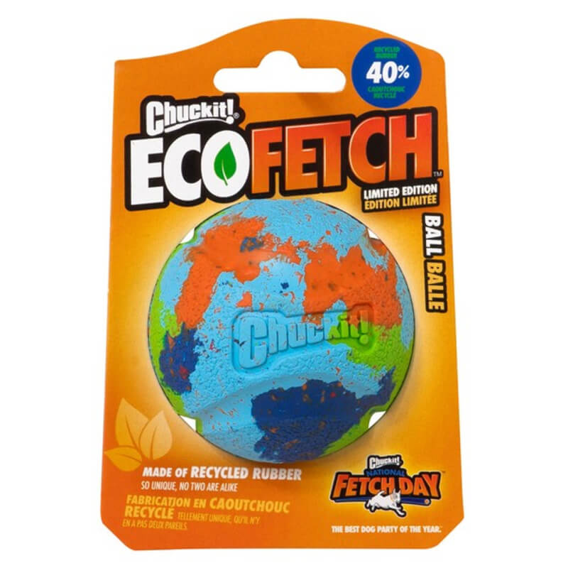 Chuckit Eco National Fetch Day Ball Medium in orange/blue, made from recycled materials.