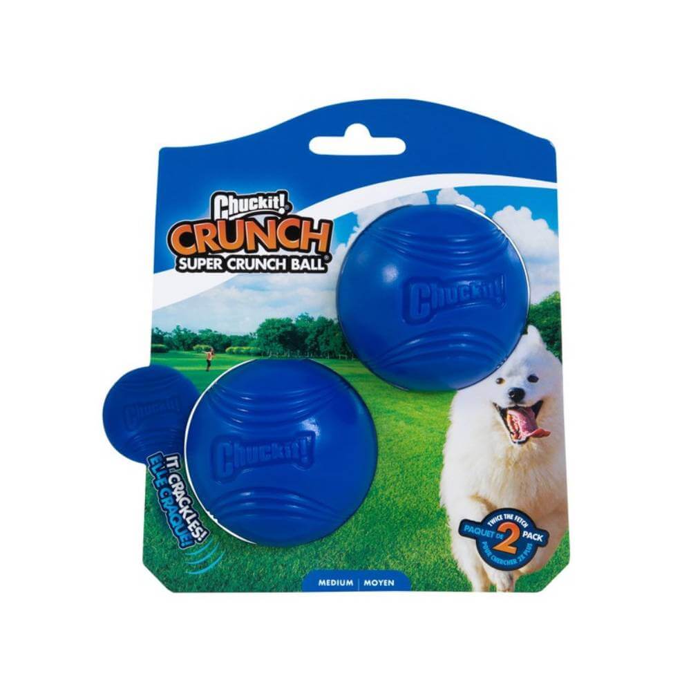 Chuckit Crunch Ball 2pk Medium: two blue durable balls for dogs, from Chuckit.