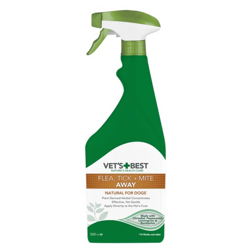 Vets Best Flea Tick and Mite Away Spray 500ml is a natural flea treatment for dogs.