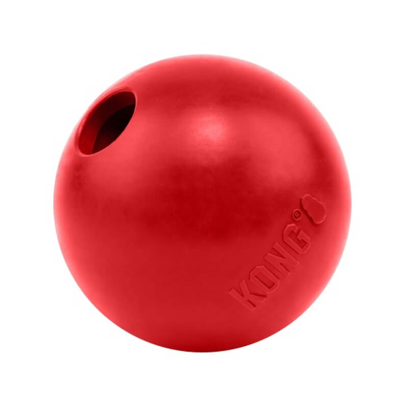 Kong KONG Ball Large: Red dog toy with treat hole and Kong logo on the side.