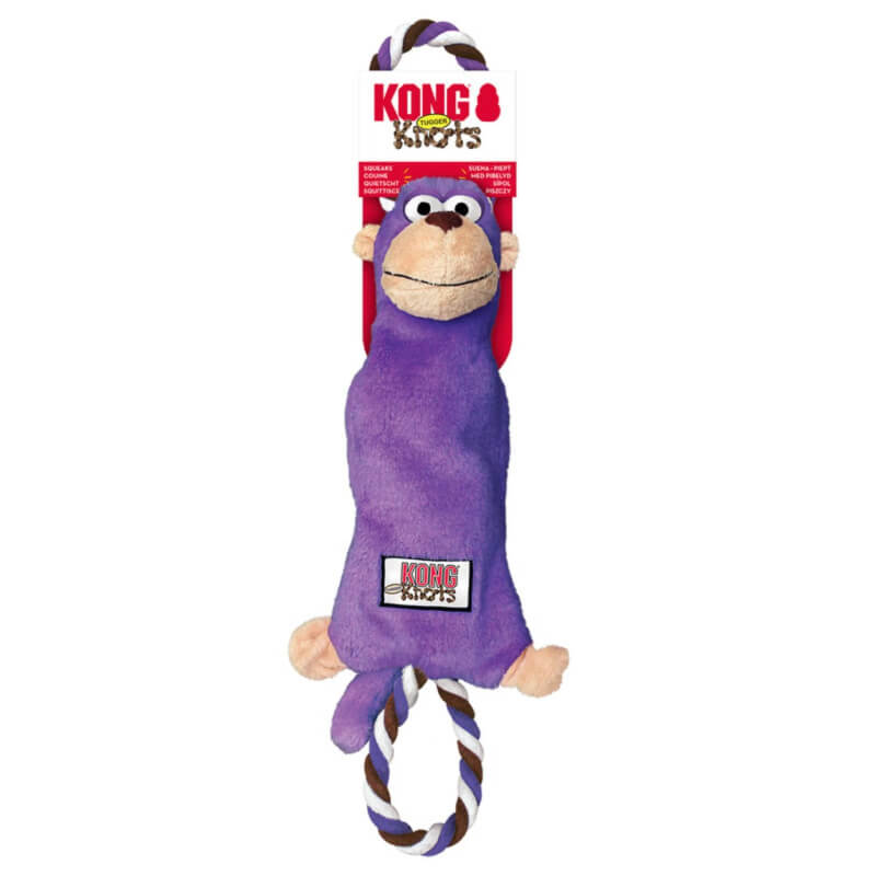KONG Tugger Knots Monkey Small/Medium—durable rope dog toy by KONG, in package.
