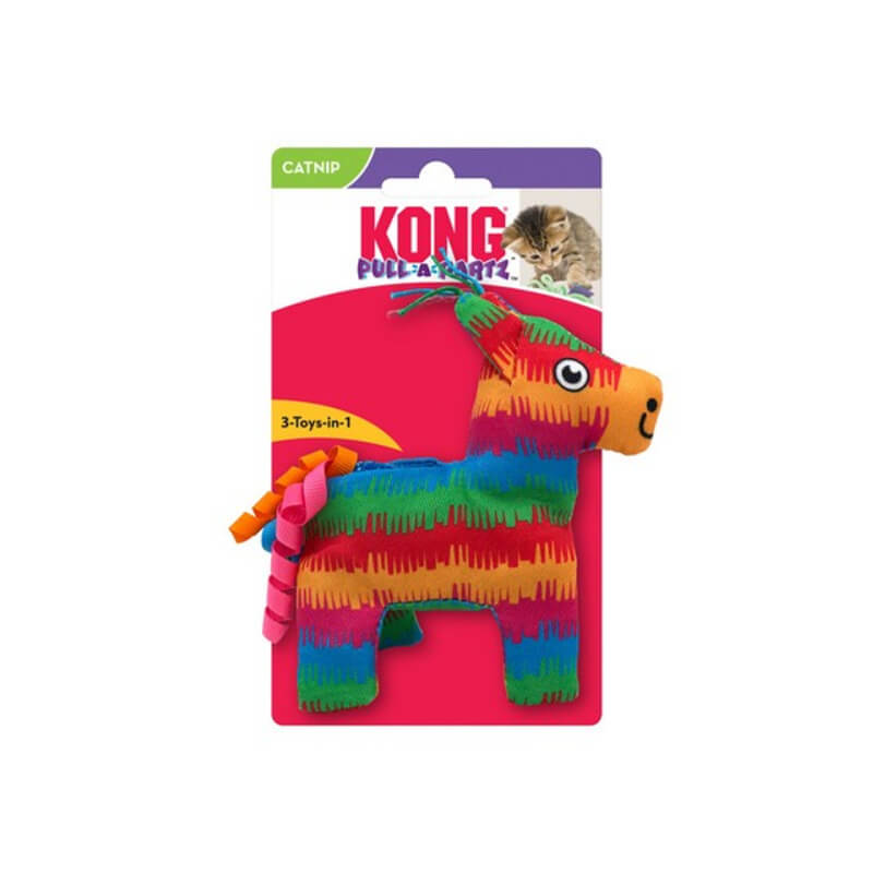 Kong Pull-A-Partz Pinata is a colorful, interactive catnip toy with pull-apart features.
