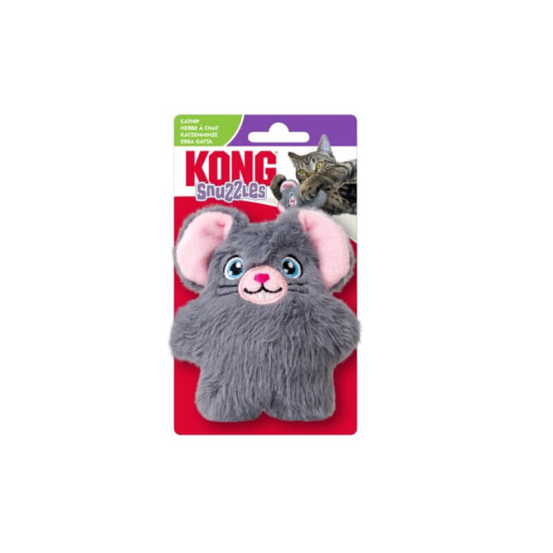 Kong KONG Cat Snuzzles Mouse toy with playful cat shown on the packaging.