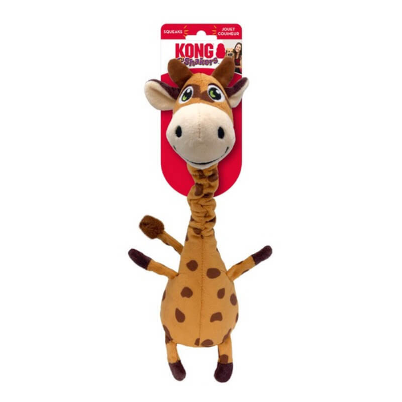 KONG Shakers Bobz Giraffe Medium dog toy with squeaker on a white background.