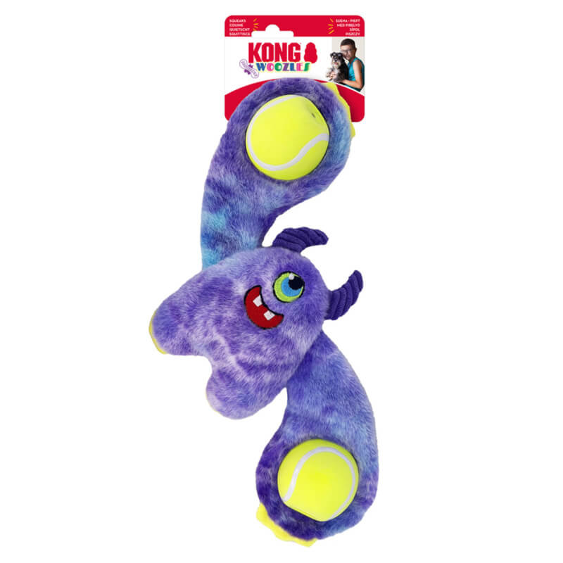 KONG Woozles Monster Assorted Medium by Kong: Medium plush dog toy shaped like a monster.