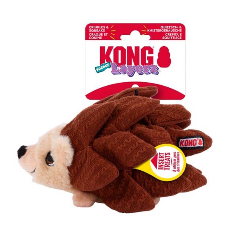 KONG Layerz Forage Hedgehog Medium—plush enrichment toy with brown spikes by Kong.