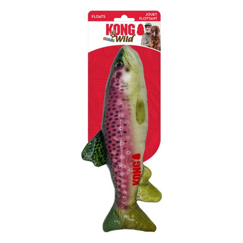 Kong Wild Shieldz Trout Medium—ultra-durable dog toy for fun water retrieval sessions.