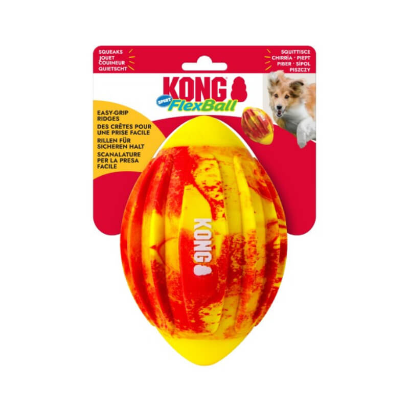 KONG Flexball Sport Football Medium in packaging with a dog in the top right corner.