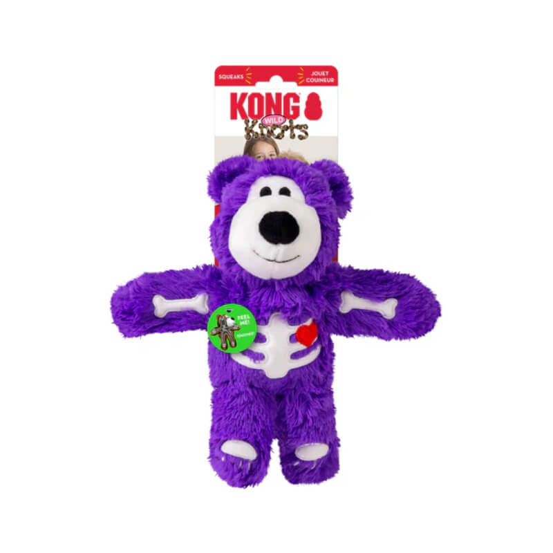 KONG Halloween Wild Knots Skeleton Bear dog toy, M/L size, plush with bone details.