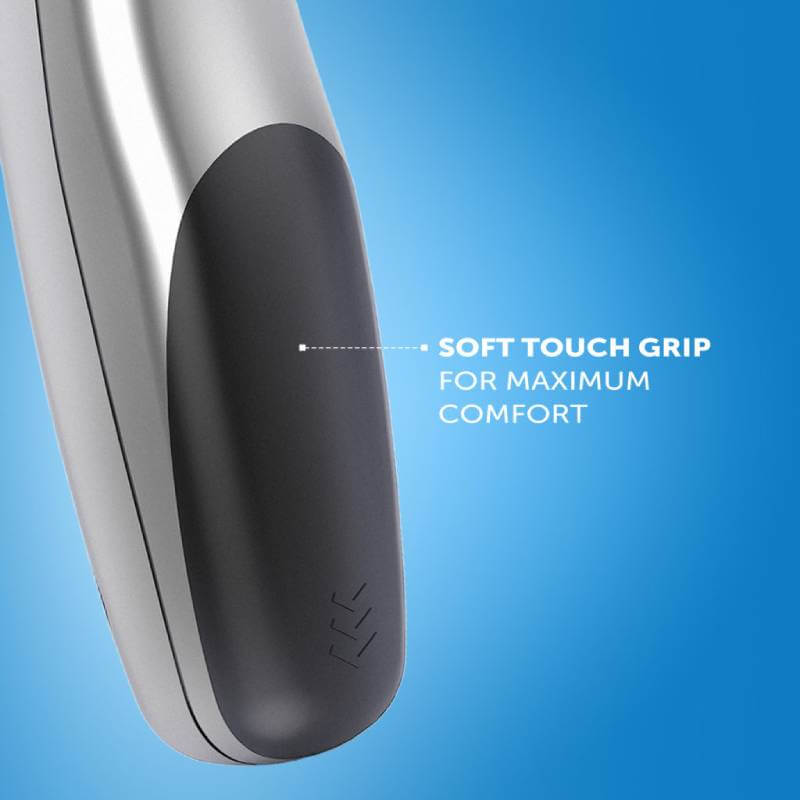 Close-up of the Wahl Battery Pet Trimmer handle with soft touch grip for comfort.