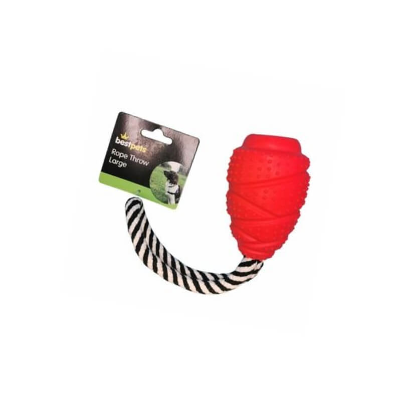 Best Pets Rope Throw: red interactive dog toy with black &amp; white rope, Large size.