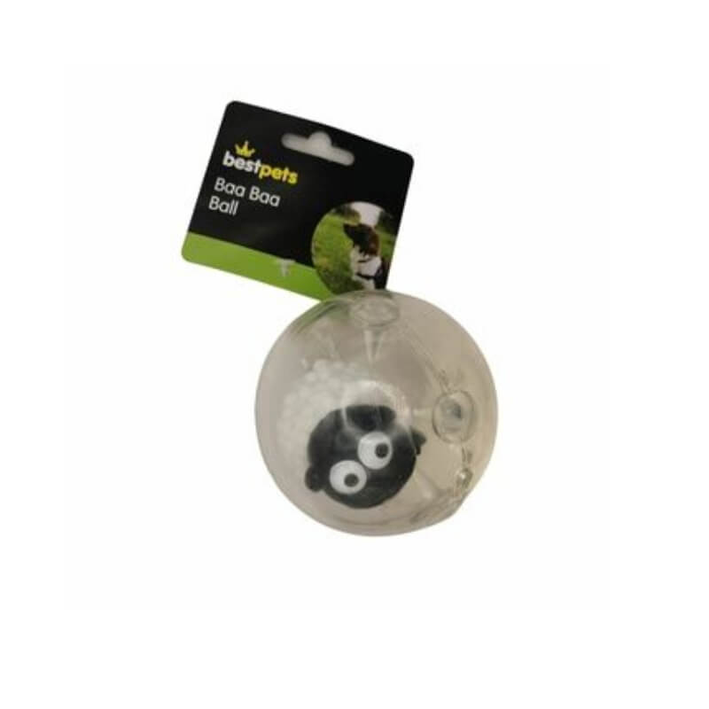 Best Pets Baa Baa Ball 9cm: Squeaky TPR dog toy with sheep inside, perfect for playful pets.
