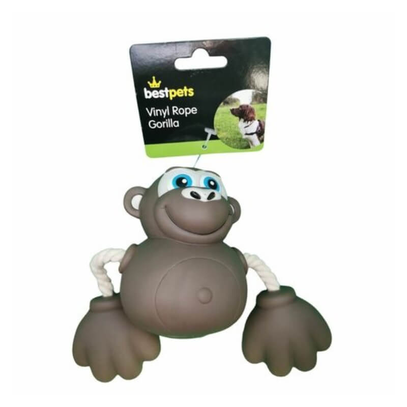 Best Pets Vinyl Rope Gorilla dog toy with rope arms and tough vinyl for interactive play.