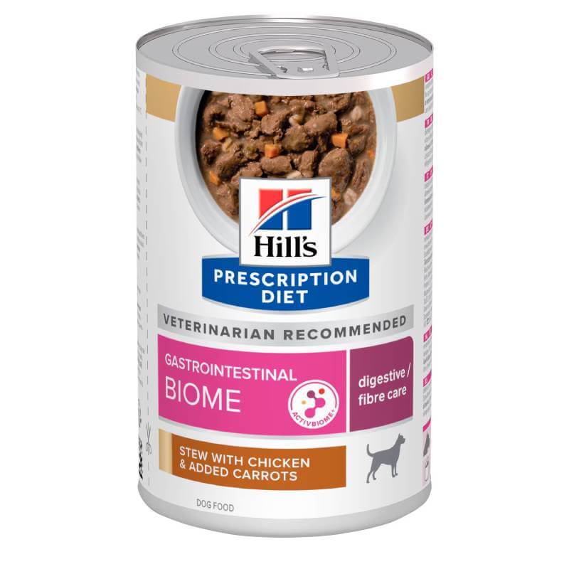 Hills Gastrointestinal Biome Stew Chicken & Carrots 12x354g, wet dog food for digestive care.