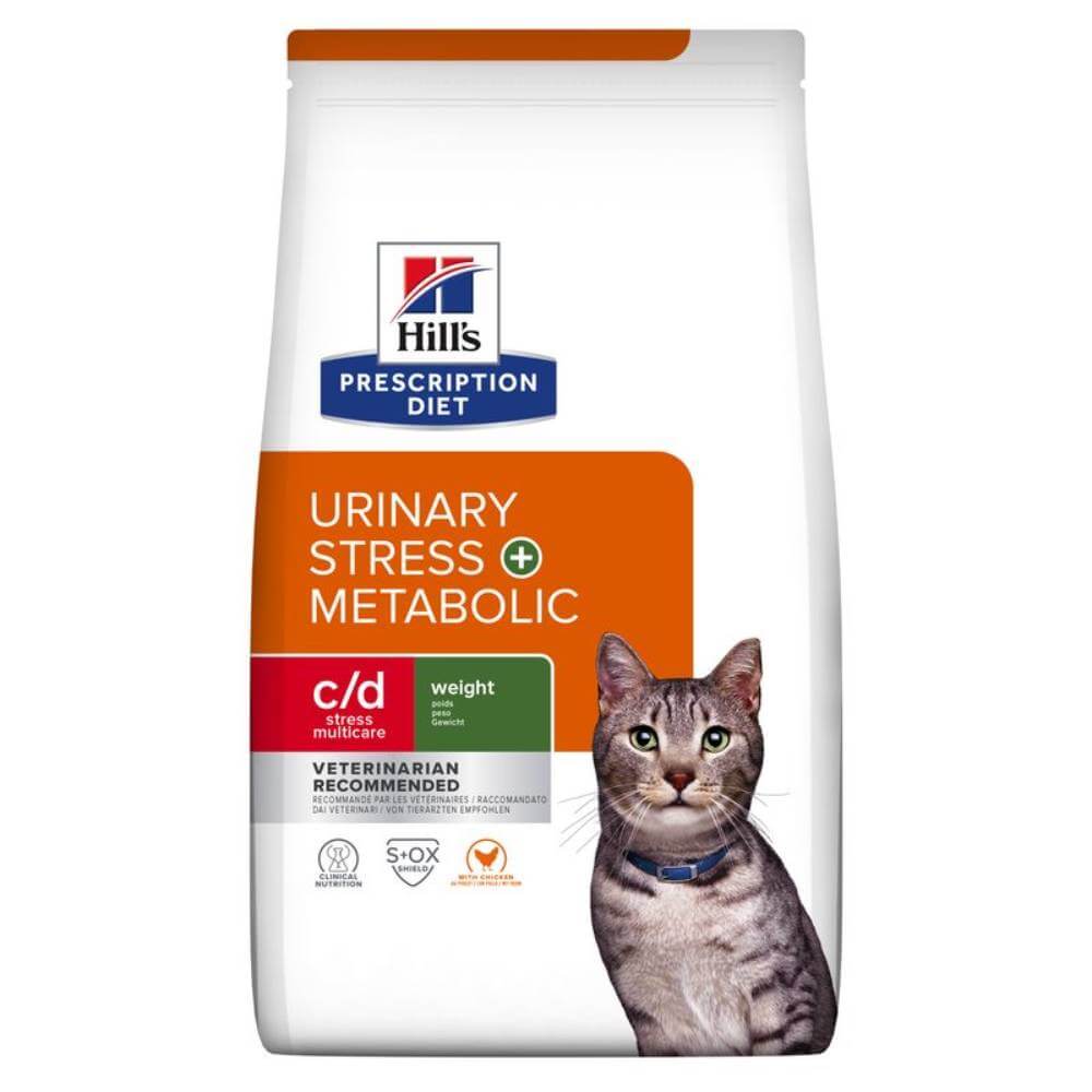 Hills C/D Feline Urinary Stress + Metabolic Weight Care 1.5kg cat food for urinary health.
