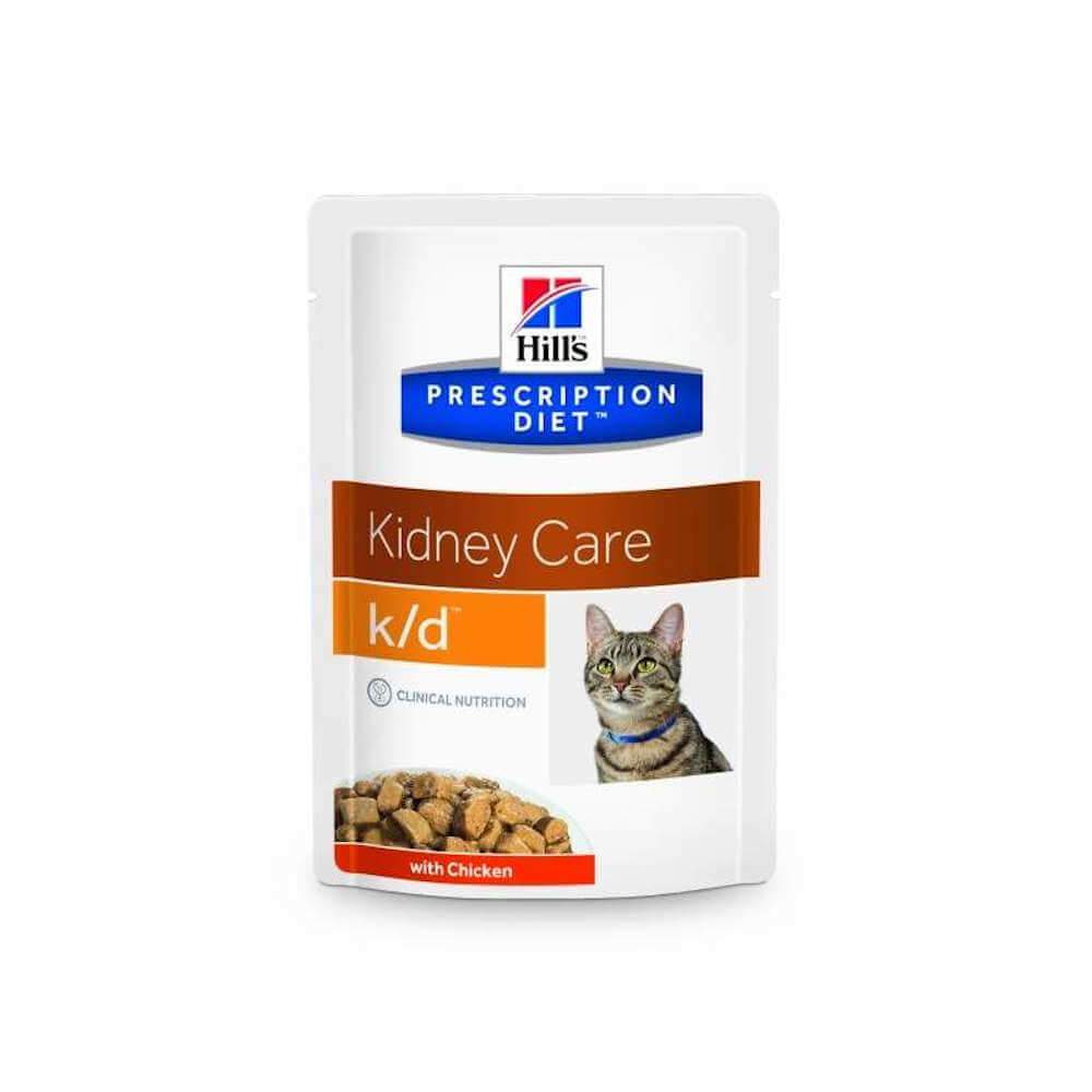 Hills Prescription Diet K/D Feline Pouch Chicken 12x85g cat food by Hills.