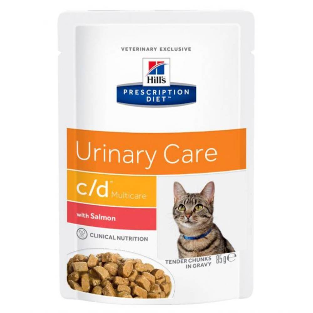 Hills Prescription Diet C/D Feline Pouches Salmon 48x85g for urinary care in cats.