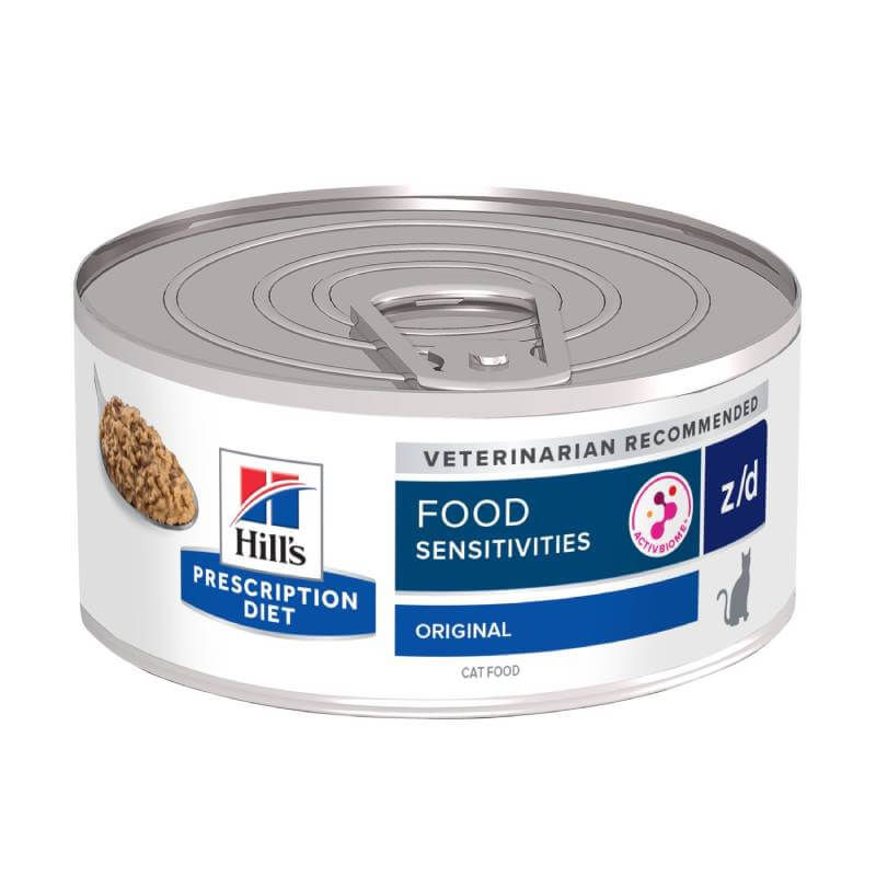 Hills Z/D Feline Food Sensitivities 24x156g for cats with food allergies or sensitivities.