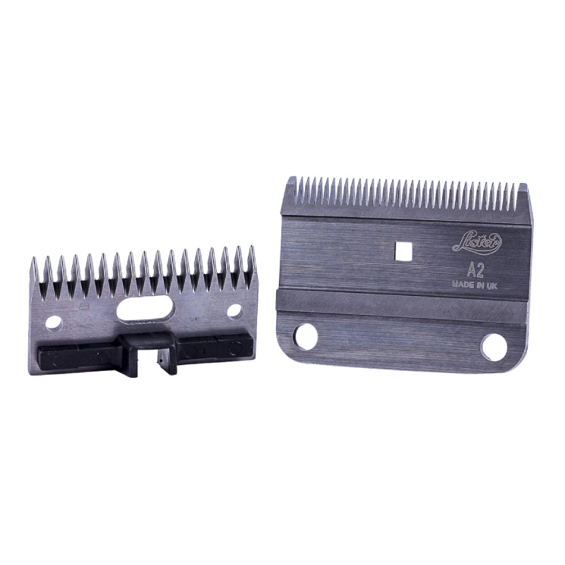 Two Lister A2/AC Medium Blades with fine teeth side by side on a white background.