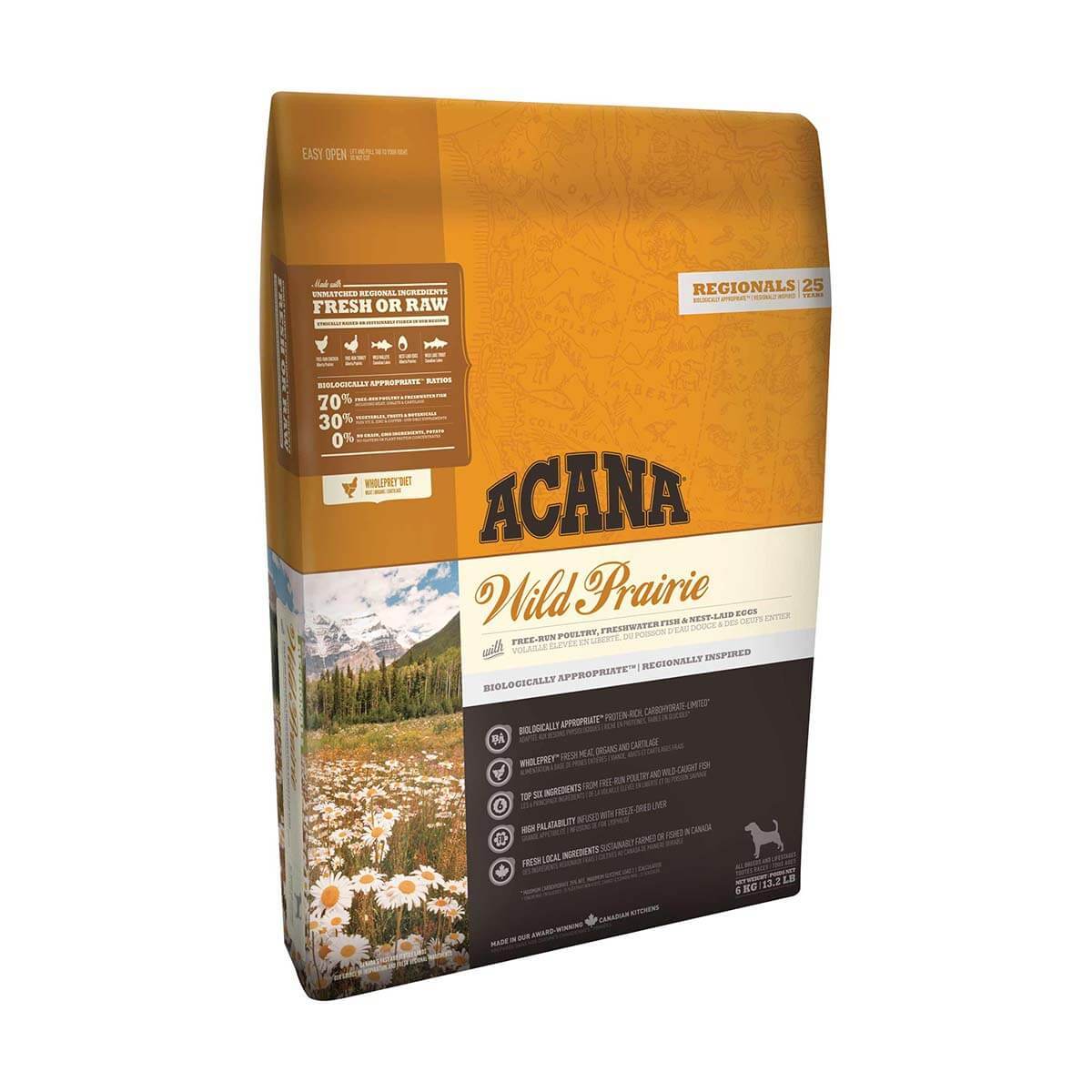 Acana Wild Prairie: protein-rich dog food made with fresh regional ingredients.
