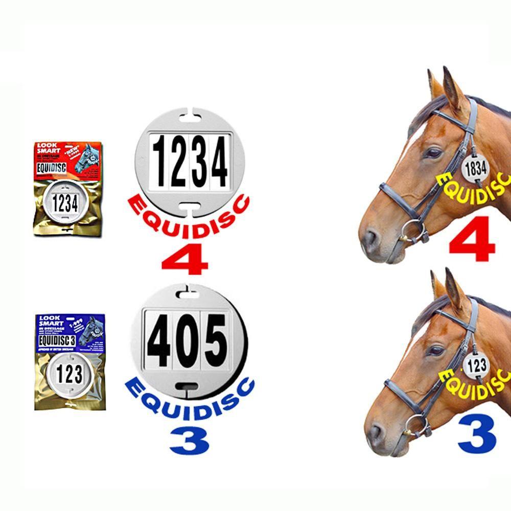 Two Equidisc horses with competition numbers, matching number packets 3 and 4.