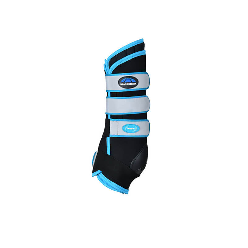 Weatherbeeta Therapy-Tec Stable Boot Wraps in black/blue with adjustable ceramic-infused pads.