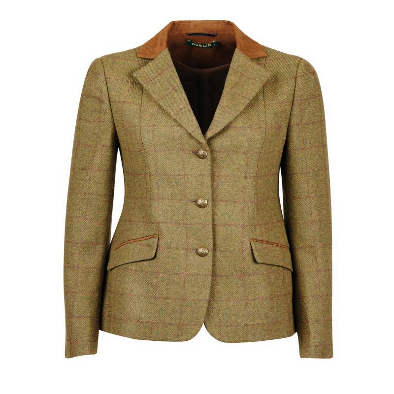Dublin Albany brown tweed jacket with suede collar and three buttons for adults.