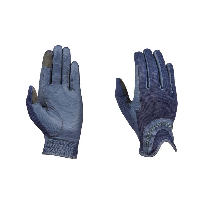 Dublin Pull On Glitter Mesh Back Riding Gloves Navy Adult