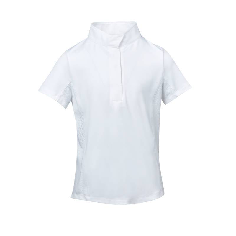 Dublin Ria White Short Sleeve Competition Shirt for Adults with stand-up collar and moisture control.