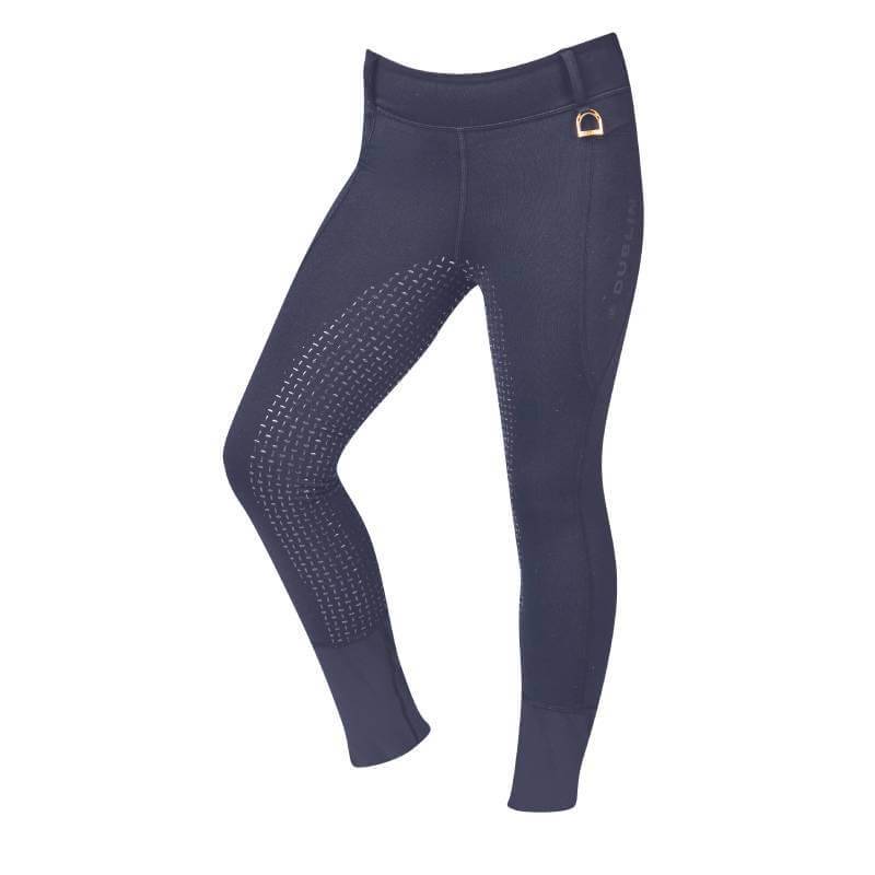 Dublin Cool It Everyday Navy Childs tights with knee grip, gold buckle & Comfort Dry tech.