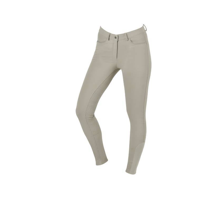 Beige Dublin Shelby Full Seat Breeches with front pockets and knee grip patches for adults.