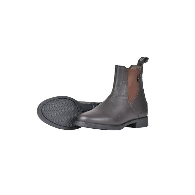 Saxon Allyn Jodhpur Boots Adults Brown, one upright and one on its side.