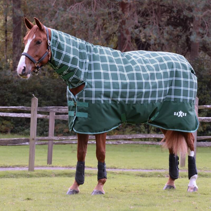 Saxon Defiant 1200D Combo Neck Heavy Weight Turnout Rug 300g Hunter Green/Plaid