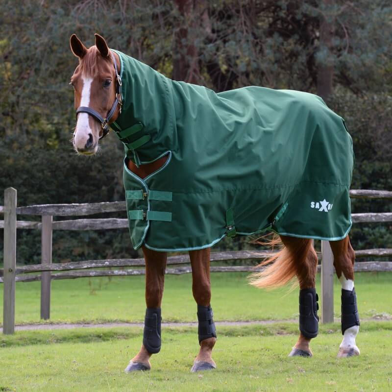 Saxon Defiant 1200D Combo Neck Heavy Weight Turnout Rug 300g Hunter Green/White