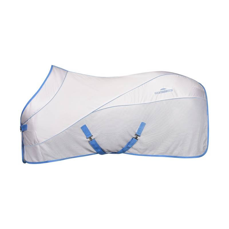 Weatherbeeta Air-Tec Cooler Standard Neck in white/blue with straps and Weatherbeeta logo.