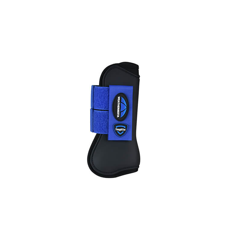 Weatherbeeta Tough-Tec Prime Open Front Boots Black/Cobalt for tendon protection with velcro.