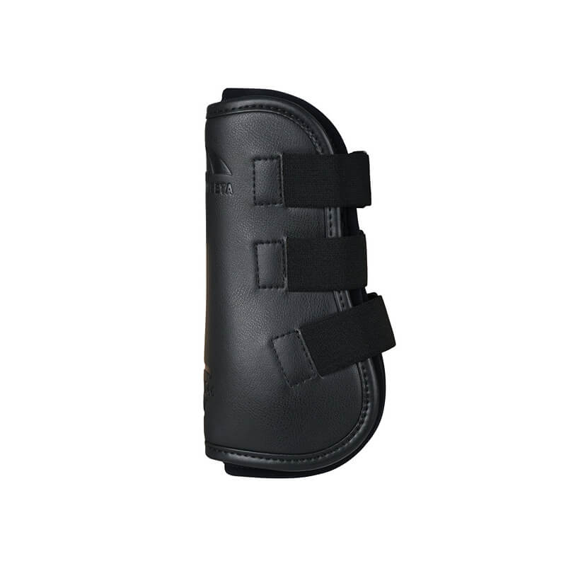 Weatherbeeta Tough-Tec Pro Open Front Boots Black with three adjustable velcro straps, side view.