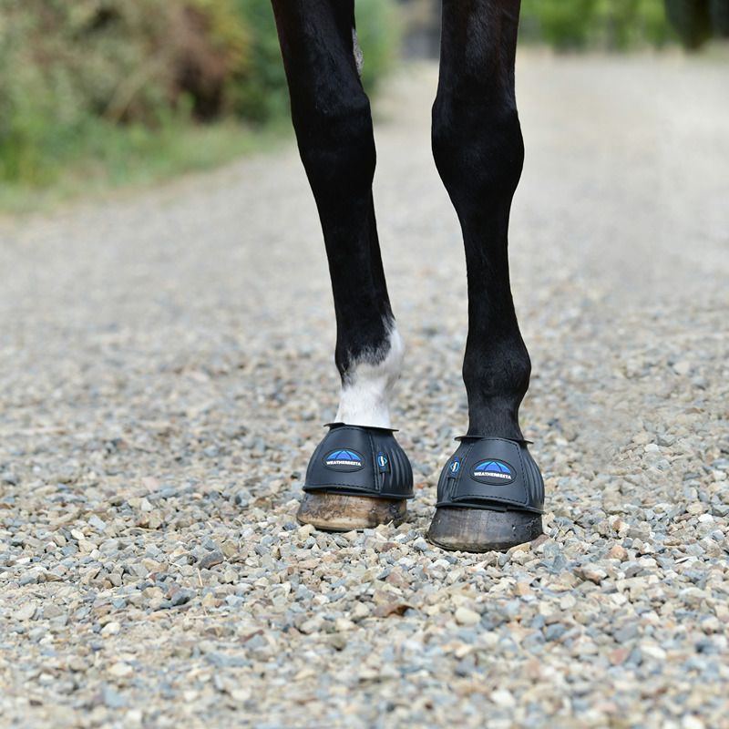 Weatherbeeta Tough-Tec Prime Black bell boots offer overreach protection for horses.