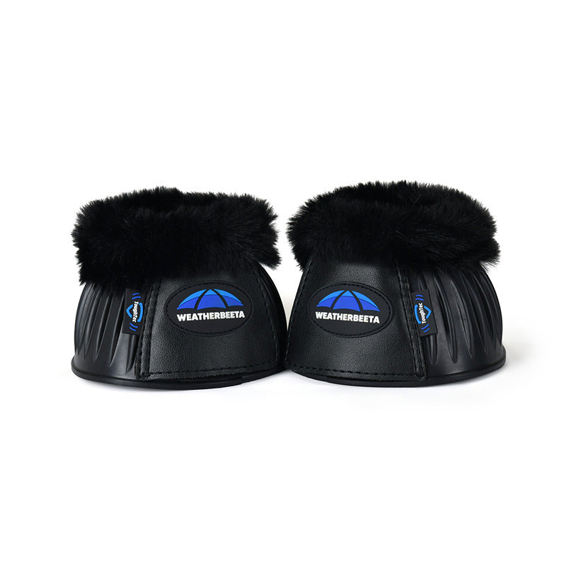 Weatherbeeta Tough-Tec Prime Fleece Trim Rubber Bell Boots in black shown side by side.