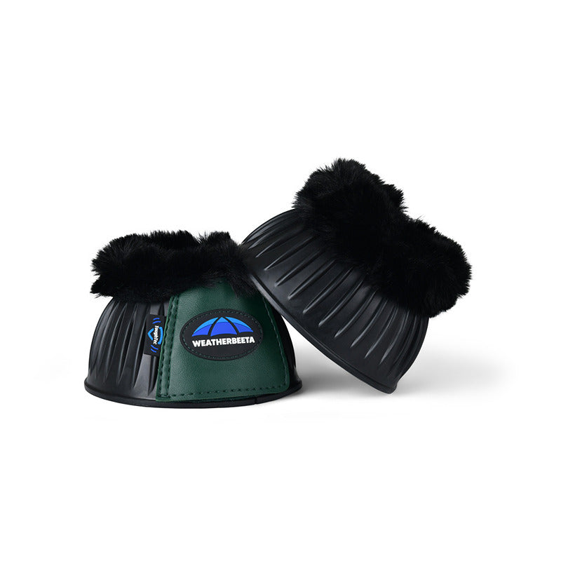 Weatherbeeta Tough-Tec Prime Fleece Bell Boots in Black/Forest Green for horse overreach protection.