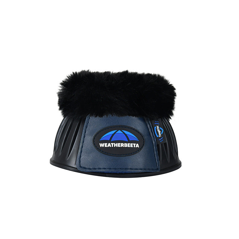 Weatherbeeta Tough-Tec Prime Fleece Trim Bell Boots Black/Navy protect horses from overreach.